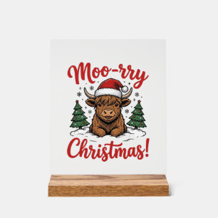 Moo-rry Weihnachten Highland-Kuh Vintage-Shirt-Des Acrylschild