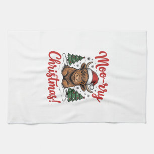 Moo-rry Weihnachten Highland-Kuh Vintage-Shirt-Des Geschirrtuch