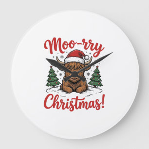 Moo-rry Weihnachten Highland Kuh Vintage-Shirt-Des Große Wanduhr
