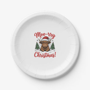 Moo-rry Weihnachten Highland Kuh Vintage-Shirt-Des Pappteller