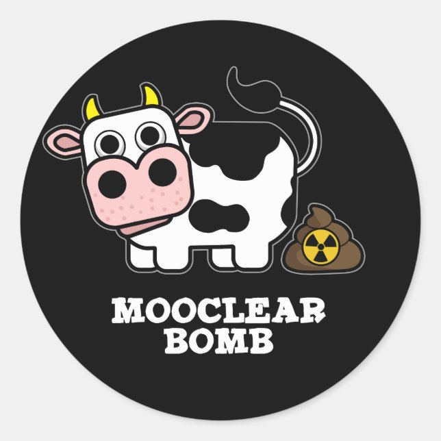 Mooclear Bomb Funny Cow Puff Dark BG Runder Aufkleber (Vorderseite)