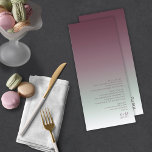 Mood Gradient Wedding Burgundy Mist ID741 Menükarte<br><div class="desc">Der Hintergrund für die Stücke in diesem minimalistischen Hochzeitsfest-Set ist ein auffälliger Farbverlauf von dunkelburgund über sanftes Weiß-Weiß-Weiß. Die Hochzeitskarte bietet ein elegantes, modernes Layout und einen zeitgenössischen serifenlosen Schriftart, der den Charme des Hauses noch verstärkt. Fügen Sie einfach Ihre Menüauswahl, Initialen und das Hochzeitsdatum mit der bereitgestellten Vorlage hinzu....</div>