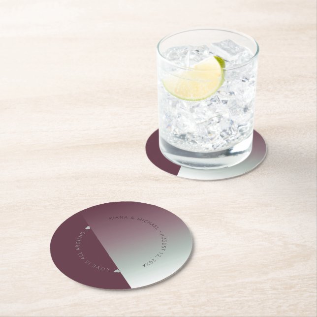 Mood Gradient Wedding Burgundy Mist ID741 Runder Pappuntersetzer (Vor Ort)