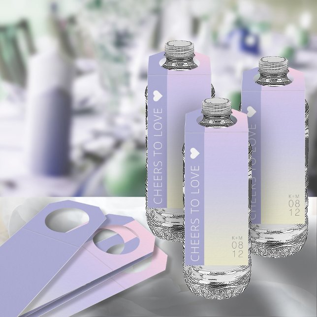 Mood Gradient Wedding Cheers Pastel Dawn ID741 Flaschenanhänger (Front/Back In Situ)