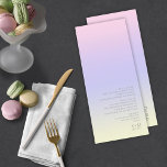 Mood Gradient Wedding Pastel Dawn ID741 Menükarte<br><div class="desc">Das minimalistische Set der Hochzeitsfeier zeichnet sich durch einen auffälligen Farbverlauf in Pastellfarben aus, angefangen bei sanftem Rosa bis hin zu Lavendel, Perwinkel und Gelb. Die Hochzeitskarte bietet ein elegantes, modernes Layout und einen zeitgenössischen serifenlosen Schriftart, der den Charme des Hauses noch verstärkt. Fügen Sie einfach Ihre Menüauswahl, Initialen und...</div>