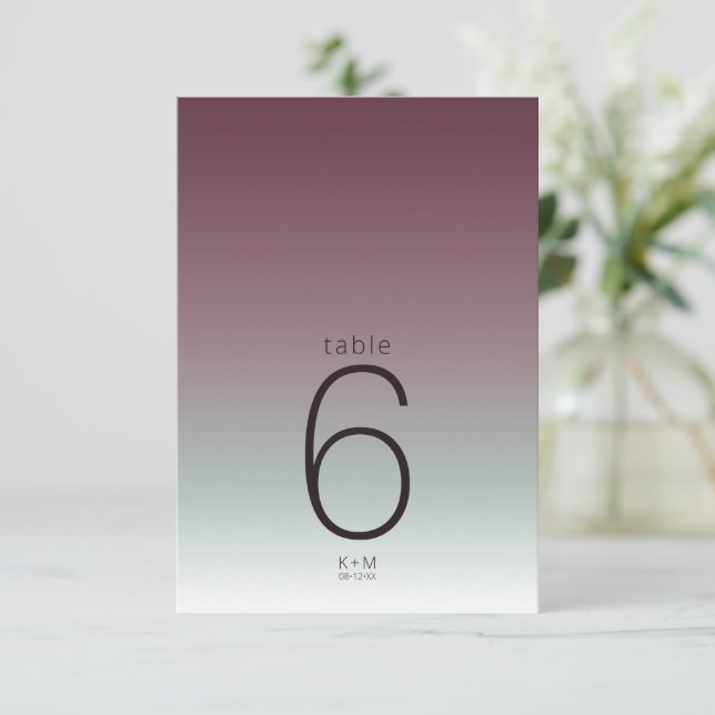 Mood Gradient Wedding Table Burgundy Mist ID741 Einladung (Stehend Vorderseite)