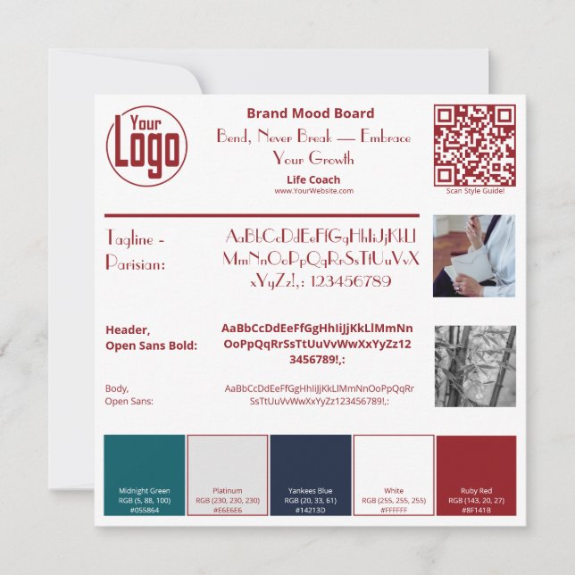 Moodboard-Karte des Life Coach Red & White Einladung (Vorderseite)