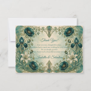 Moodige Art Nouveau Botanische Romantische Hochzei Dankeskarte