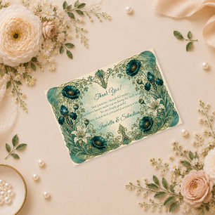 Moodige Art Nouveau Botanische Romantische Hochzei Dankeskarte