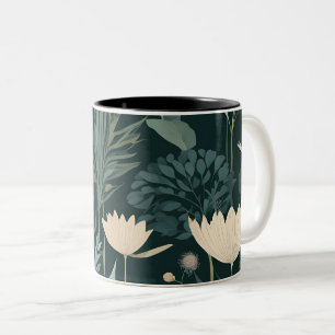 Moodiger Mitternachts-Botanischer-Garten-Blumenmus Zweifarbige Tasse