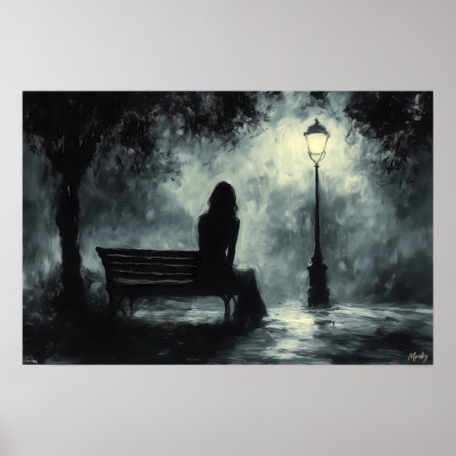 Moody-Abend-Silhouette mit Lamp Post - Kohle Poster (Vorne)