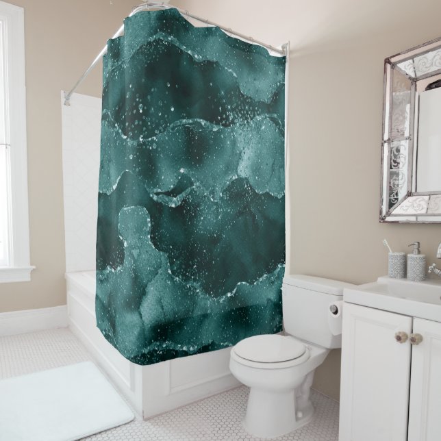 Moody Agate | Aquamarin Green Malachite Rich Jewel Duschvorhang (Beispiel)
