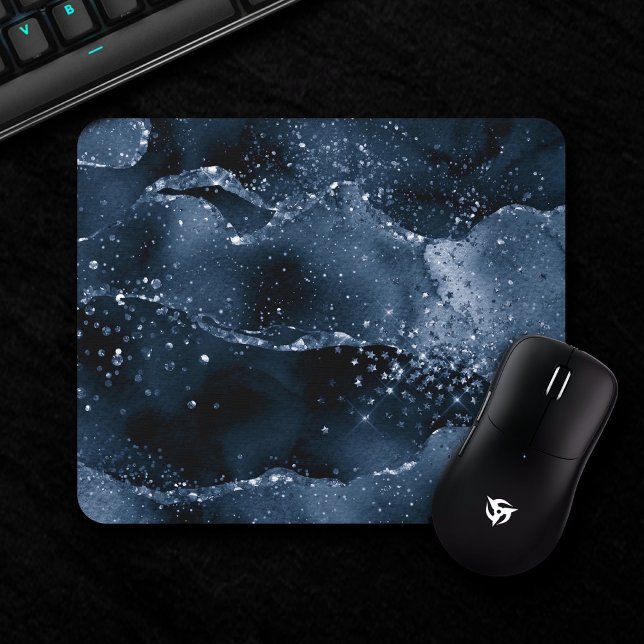 Moody Agate | Navy Denim Steel Blue Imitats Glitze Mousepad (Von Creator hochgeladen)