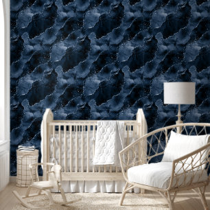 Moody Agate   Navy Denim Steel Blue Imitats Glitze Tapete