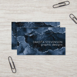 Moody Agate | Navy Denim Steel Blue Imitats Glitze Visitenkarte