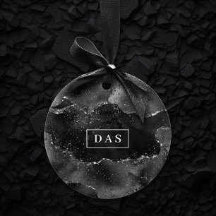 Moody Agate   Onyx Black Silver Goth Glam Monogram Keramik Ornament