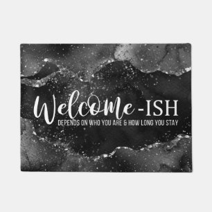 Moody Agate Onyx Black Silver Goth Welcome-Ish Fußmatte