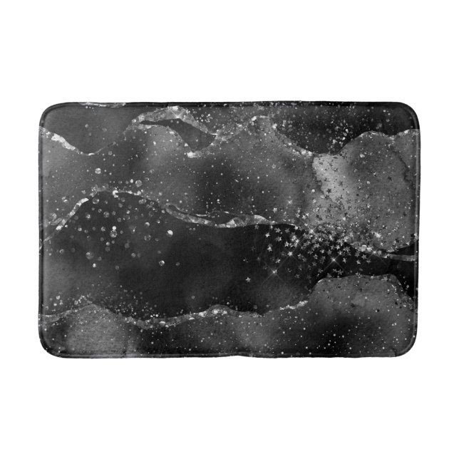 Moody Agate | Onyx Black Silver Vampy Goth Glitzer Badematte (Vorderseite)