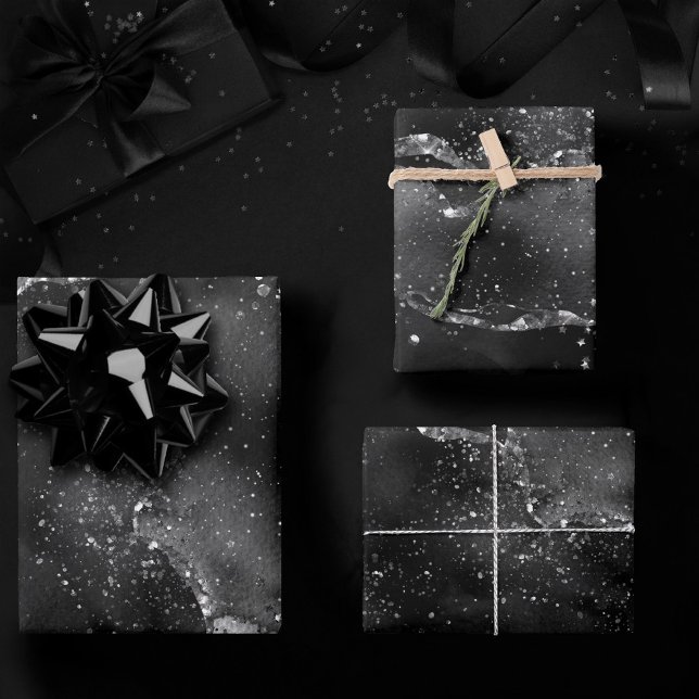 Moody Agate | Onyx Black Silver Vampy Goth Glitzer Geschenkpapier Set (Von Creator hochgeladen)
