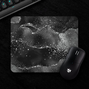Moody Agate   Onyx Black Silver Vampy Goth Glitzer Mousepad