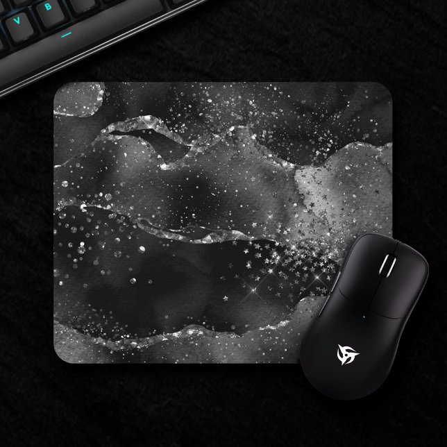 Moody Agate | Onyx Black Silver Vampy Goth Glitzer Mousepad (Von Creator hochgeladen)