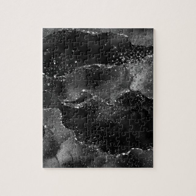 Moody Agate | Onyx Black Silver Vampy Goth Glitzer Puzzle (Vertikal)