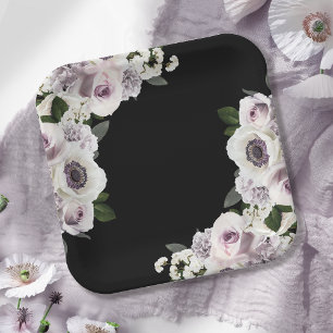 Moody Anemone und Lila Schwarzes Brautparty Pappteller