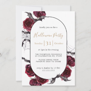 Moody Arch Floral Burgundy Black Halloween-Party Einladung
