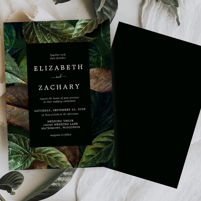 Moody Autumn lässt dunkelgrüne Hochzeitseinladung Einladung (Von Creator hochgeladen)