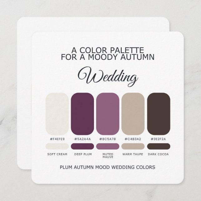 Moody Autumn Plum Wedding Color Palette Card Einladung (Vorne/Hinten)