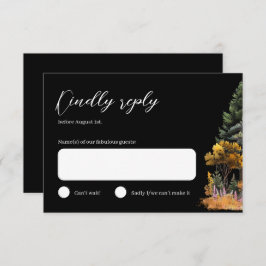 Moody Autumn Watercolor Forest Wedding RSVP Karte
