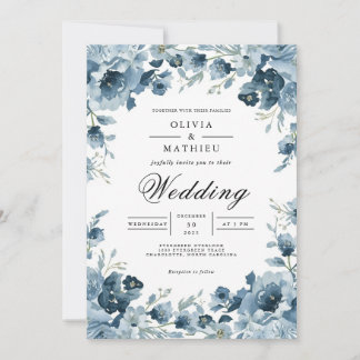 Moody Azure Floral Arch Wedding Einladung