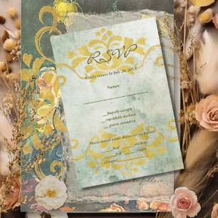 Moody Baroque Vintag Floral Wedding RSVP Karte