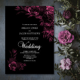 Moody Black and Pink Floral Wedding Einladung