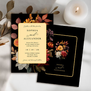 Moody Black and Rust Herbst Blumenhochzeit Einladung