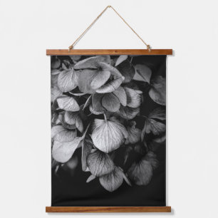 Moody Black and White Hydrangea Blume Floral Wood Wandteppich Mit Holzrahmen