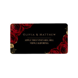 Moody Black Burgundy Roses Wedding Adressaufkleber