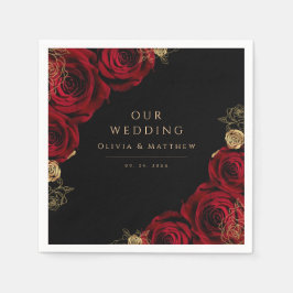 Moody Black Burgundy Roses Wedding Serviette