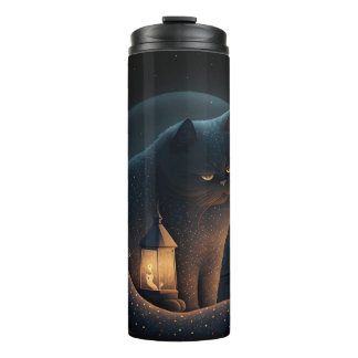 Moody Black Cat by House @ Night - Thermal Tumbler Thermosbecher