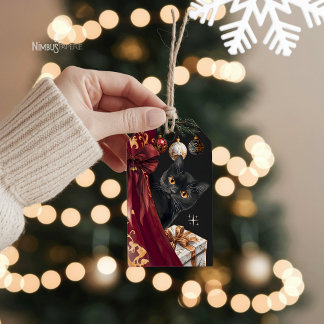 Moody Black Cat Elegant Christmas Gift Tag Geschenkanhänger
