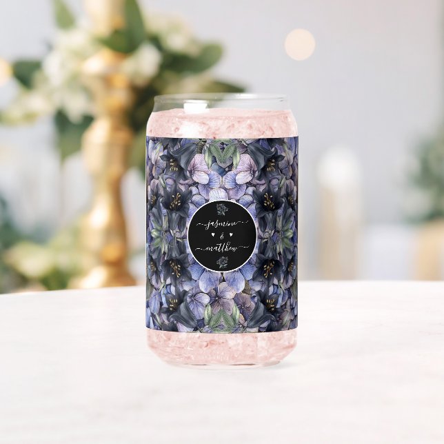 Moody Black Floral Classic Couple Names Wedding Dosenglas (Insitu (Hochzeit))