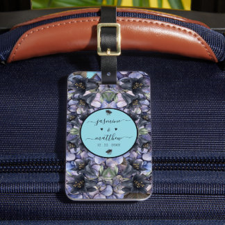 Moody Black Floral Classic Couple Names Wedding Gepäckanhänger