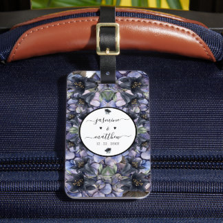 Moody Black Floral Classic Couple Names Wedding Gepäckanhänger