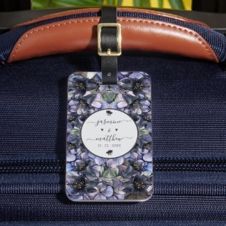 Moody Black Floral Classic Couple Names Wedding Gepäckanhänger