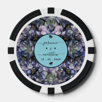 Moody Black Floral Classic Couple Names Wedding Pokerchips