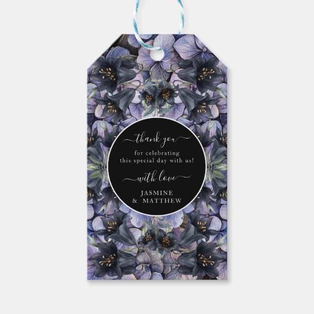 Moody Black Floral Classic Thank You Chic Wedding Geschenkanhänger (Vorderseite)