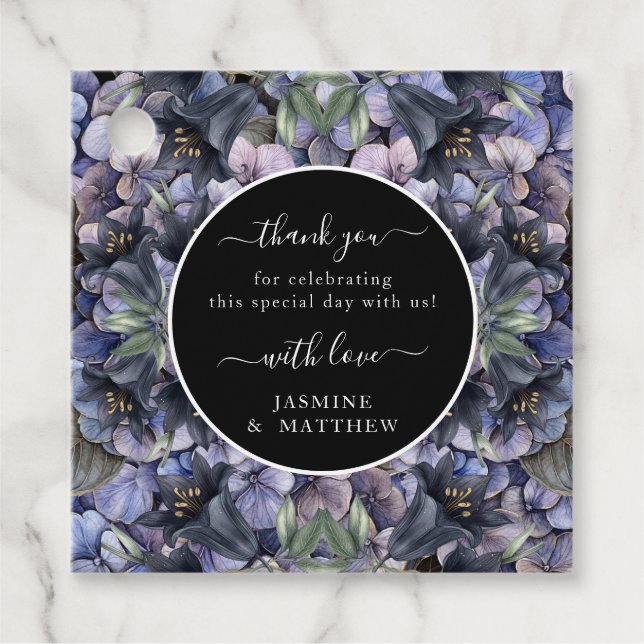 Moody Black Floral Classic Thank You Chic Wedding Geschenkanhänger (Vorderseite)