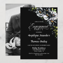 Moody Black Floral Custom Foto Engagement Party Einladung