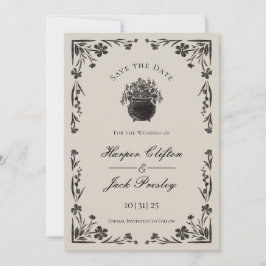 Moody Black Floral Gothic Hochzeit speichern das D Einladung
