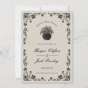 Moody Black Floral Gothic Hochzeit speichern das D Einladung